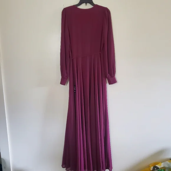 NWT Lulu's Plum My Whole Heart Wrap Dress Maxi Long Sleeve Sheer Size Medium - Picture 4 of 11
